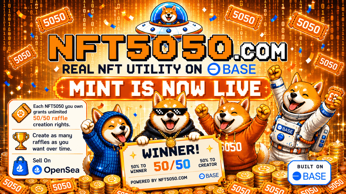 Base Raffle — NFT5050 on-chain 50/50 raffles on Base Network