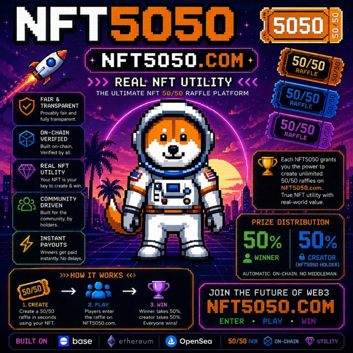NFT Raffle Collection - NFT5050 on-chain 50/50 raffles for NFT collections on Base and Ethereum