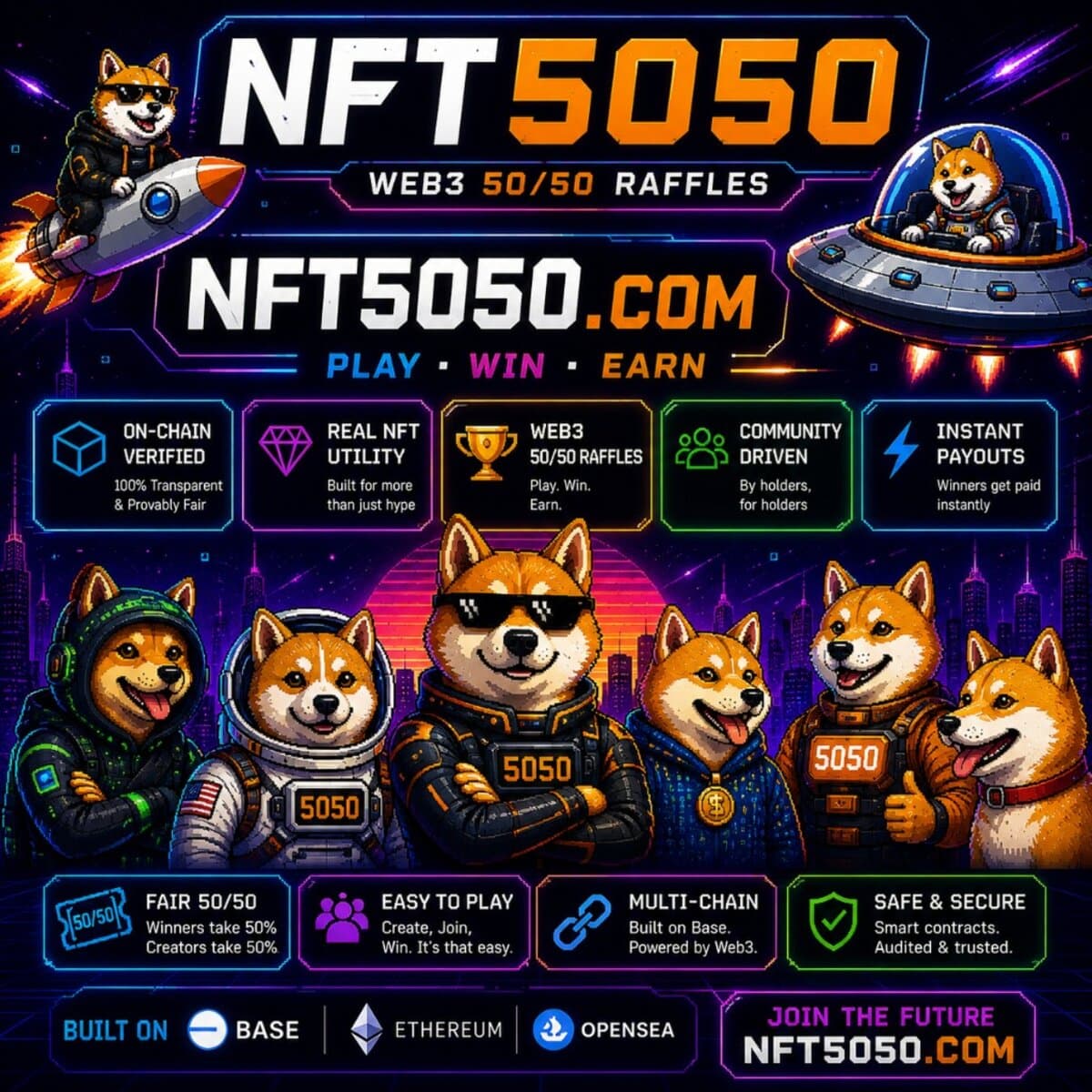 NFT raffle platform features NFT raffle platform features: on-chain tickets, Chainlink VRF, 50/50 payouts