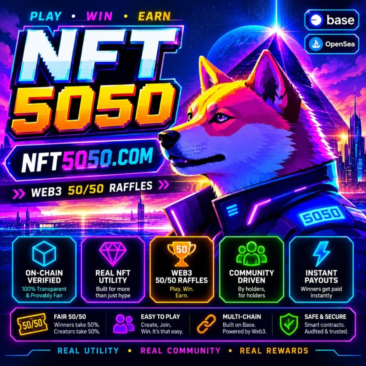 NFT Raffle Platform NFT raffle platform NFT5050 — on-chain 50/50 raffles on Base