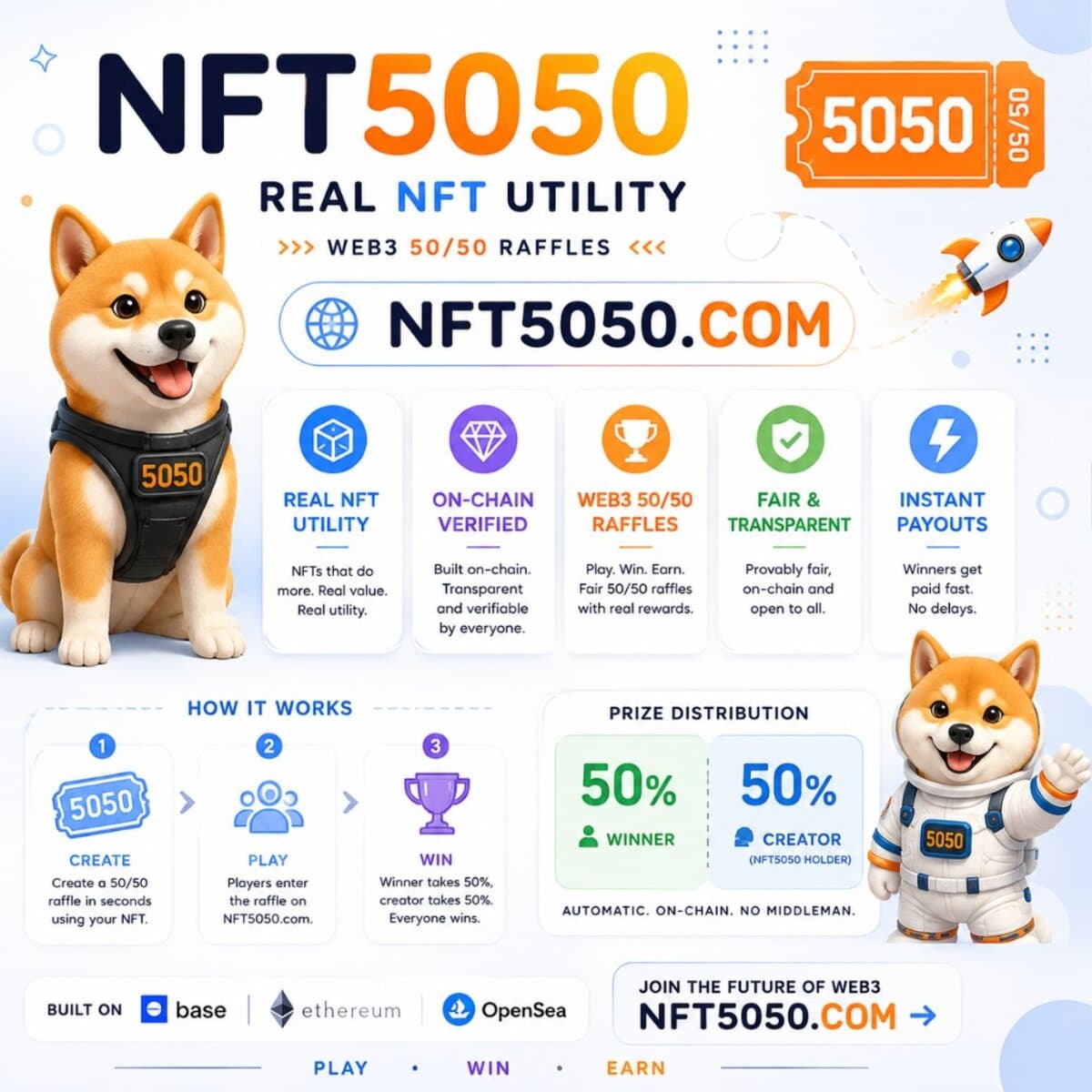 Raffle NFT Collection - NFT5050 on-chain 50/50 raffles on Base Network